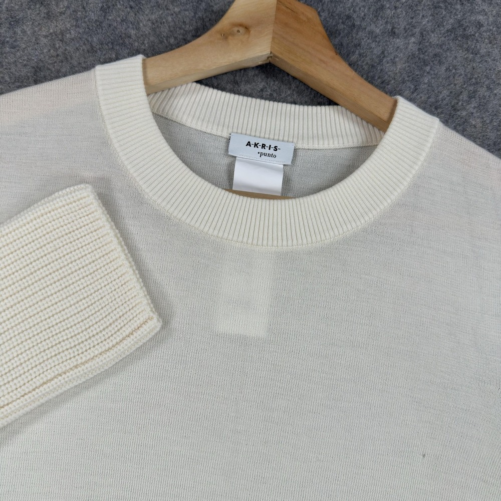 Akris Punto Sweater Womens Small White 100% Virgin Wool Crewneck Pullover Knit